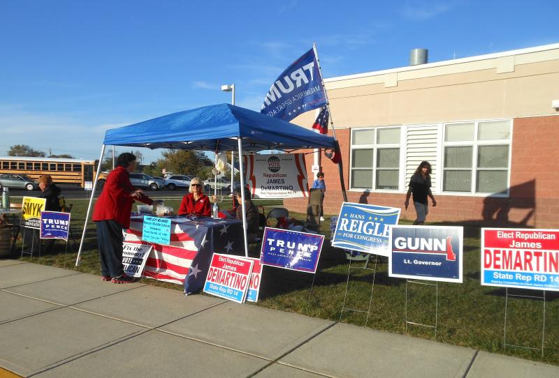 Laurene Perdy and her friends have been at Beacon Middle School since 7 a.m. CHRIS FLOOD PHOTO
